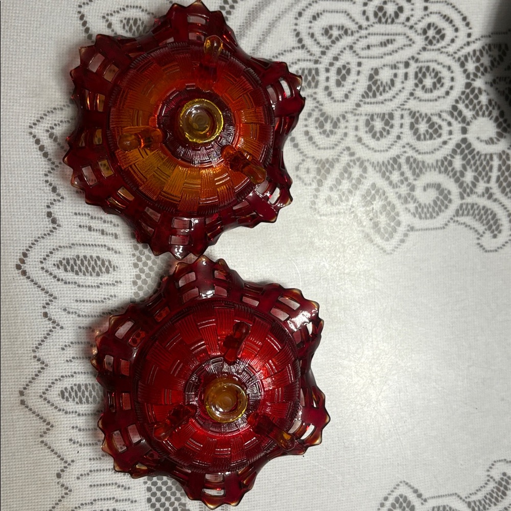 Fenton ruby red candle holders